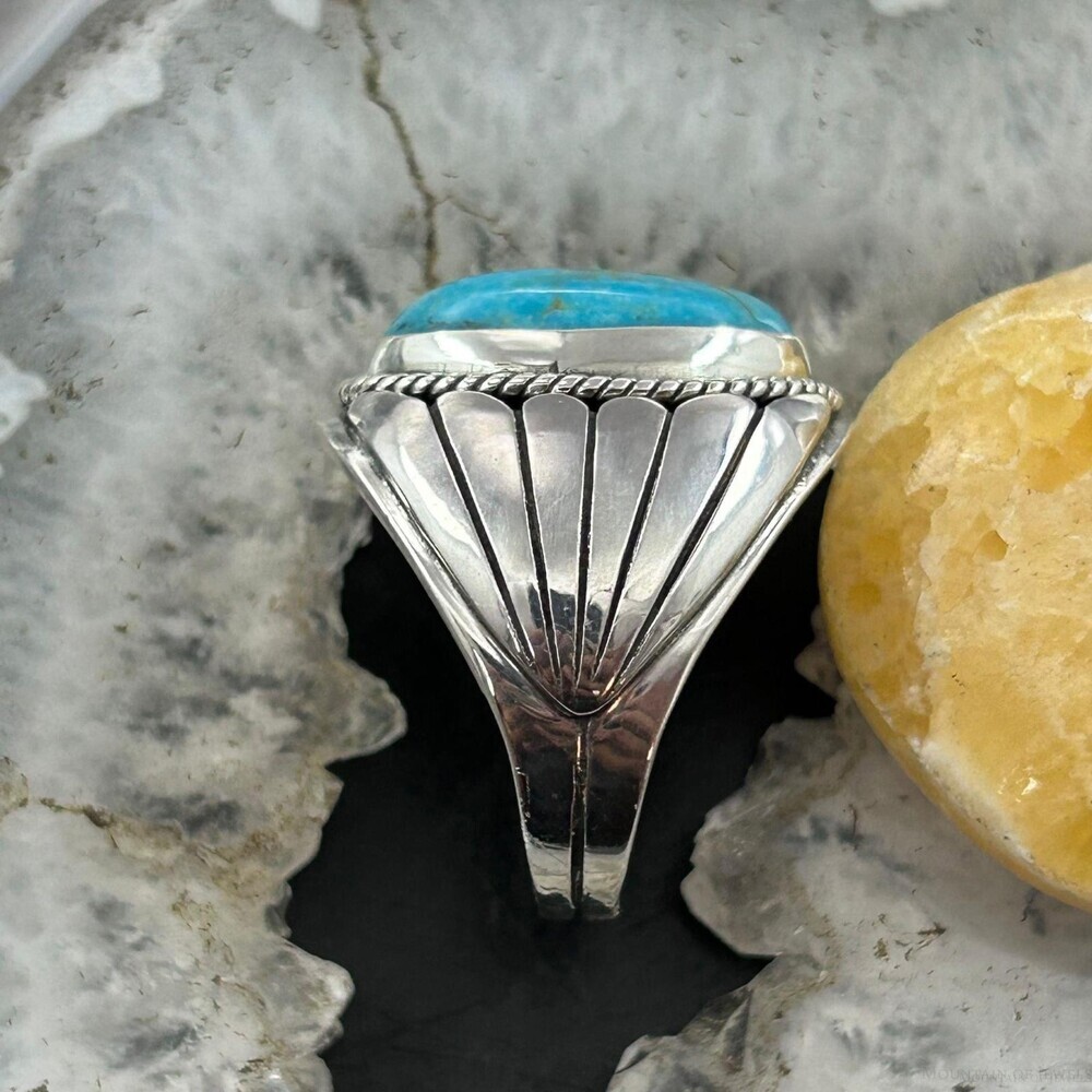 Native American Sterling Silver Oval  Turquoise Shield Ring Size 10.75 For Men - Picture 5 of 10